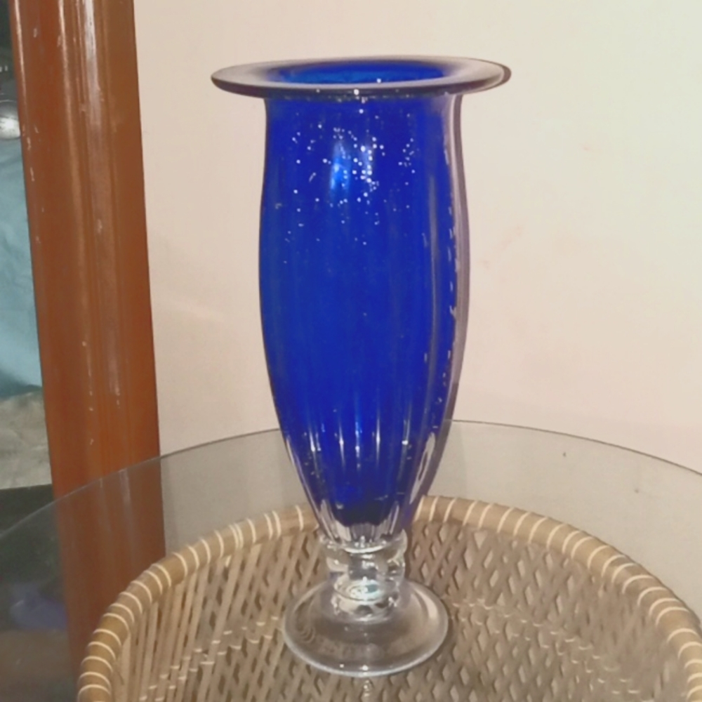 1940s Murano hand blown glass cobalt blue vase